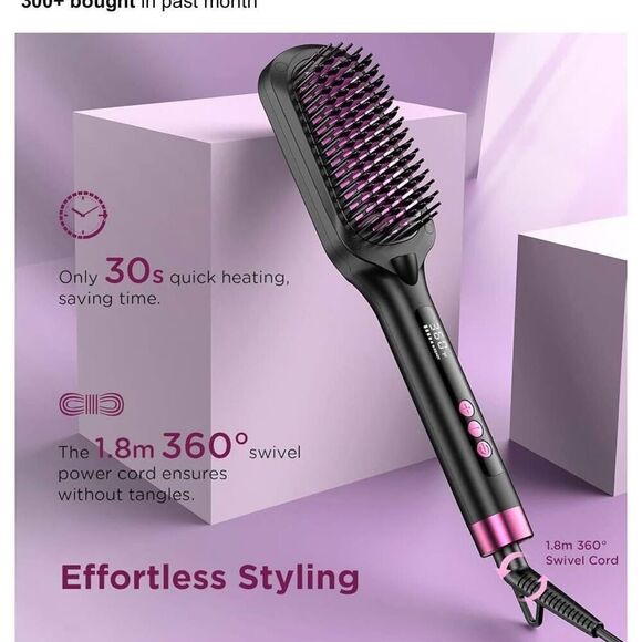 BRAND NEW 30s Fast Heated Negative Ionic Hair Straightening Brush,Global Voltage - Picture 3 of 9